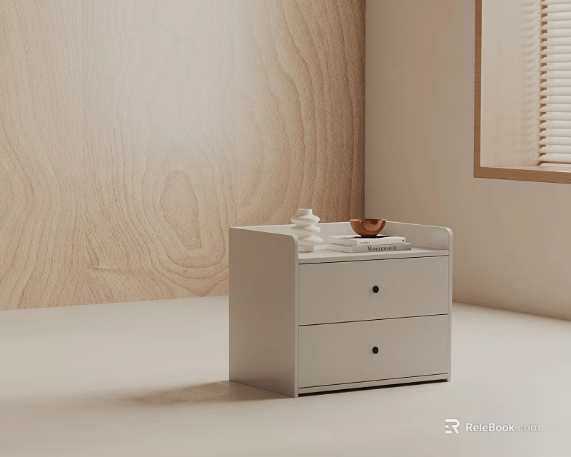 Modern White Side Table With Two Drawers And Decorative Items In Bright Room 3d model 