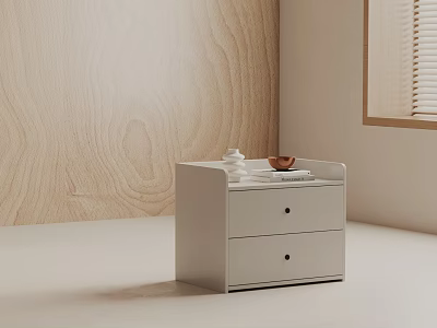 Modern White Side Table With Two Drawers And Decorative Items In Bright Room 3d model