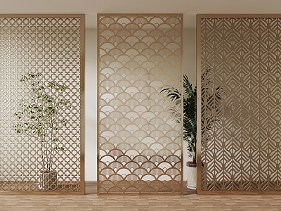 New Chinese-style Partition Carved Openwork Window Pane Window Decorative Metal Partition Screen 3d model