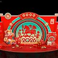 Traditional Chinese Red Art Installation With Rabbit Mascot Horse Pattern Fortune Lanterns Auspicious Clouds 2026