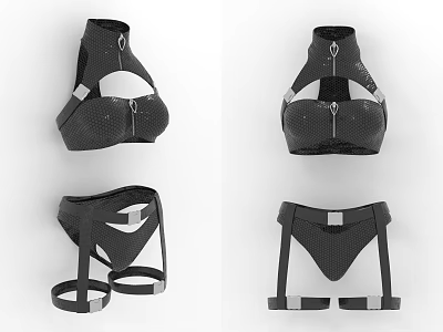 Black Fashionable Functional Clothing Apparel With Strap Design And Zipper Details 3d model