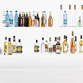 Various Alcohol Bottles and Wine Glasses Displayed in Assorted Colors Shapes and Sizes