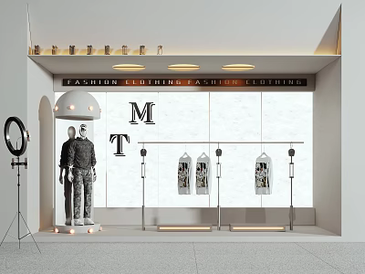 Fashion Leather Storefront with Window Display Mannequin Leather Products MT Letters and Spotlight Lighting 3d model