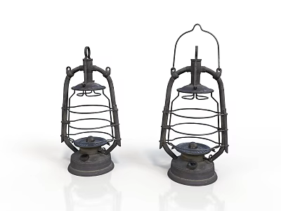 Vintage Metal Lantern Lamp Set With Decorative Iron Frame Handle And Pair Design 3d model