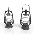 Vintage Metal Lantern Lamp Set With Decorative Iron Frame Handle And Pair Design