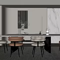 Modern Dining Table Set With Upholstered Chairs And Marble Wall Decor 3d model