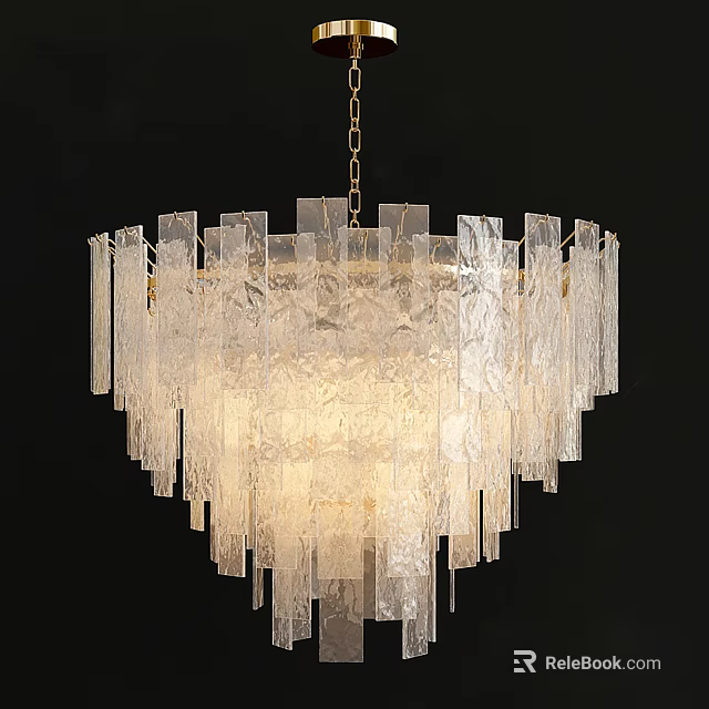 Elegant Textured Glass Chandelier With Tiered Transparent Panels And Hanging Design 3d model 