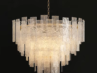 Elegant Textured Glass Chandelier With Tiered Transparent Panels And Hanging Design 3d model