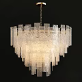 Elegant Textured Glass Chandelier With Tiered Transparent Panels And Hanging Design