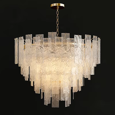 Elegant Textured Glass Chandelier With Tiered Transparent Panels And Hanging Design 3d model