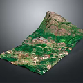 3D Terrain Model Featuring Green Vegetation Mountainous Areas And Urban Regions