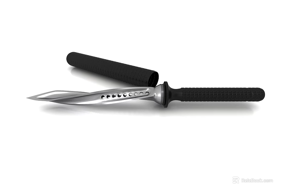 Tactical Fixed Blade Knife With Black Sheath And Serrated Edge Design 3d model 