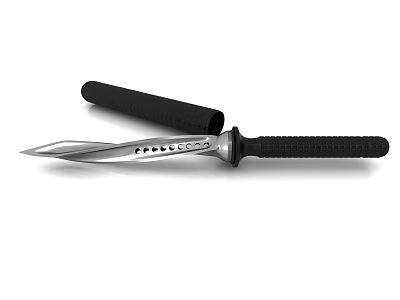Tactical Fixed Blade Knife With Black Sheath And Serrated Edge Design 3d model