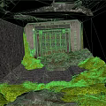 Abandoned Bunker Interior With Rusty Iron Door Green Moss And Rubble