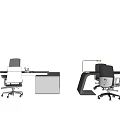 Modern Office Desk Setup With Ergonomic Chair Laptop Desk Lamp And Storage Cabinet