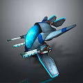 Futuristic Sci Fi Spaceship 3D Model Featuring Blue Accents Gray Wings And Cannons