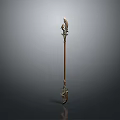 Ancient Decorative Spear Weapon With Ornate Metal Head And Wooden Shaft