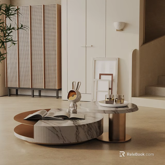 Modern Sofa And Coffee Table Set With Marble Top And Elegant Decor Elements 3d model