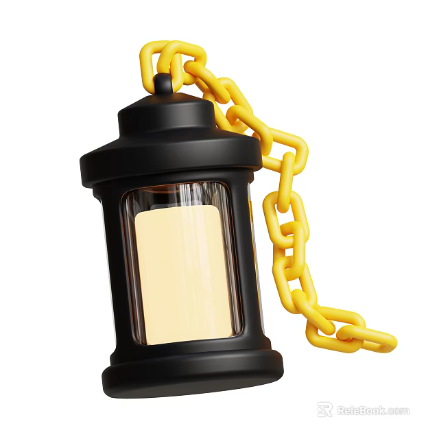 Black Pendant Light With Yellow Chain Transparent Glass And Warm Yellow Light Source 3d model 