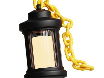 Black Pendant Light With Yellow Chain Transparent Glass And Warm Yellow Light Source 3d model