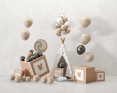 Inflatable Decorations With Beige Black Balloons Mickey Mouse Pattern Tent And Boxes 3d model