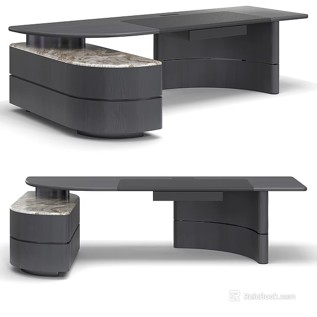Modern Office Desk With Marble Top And Curved Storage Drawers Design 3d model 