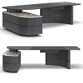 Modern Office Desk With Marble Top And Curved Storage Drawers Design