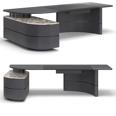 Modern Office Desk With Marble Top And Curved Storage Drawers Design 3d model