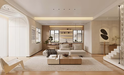 Modern Cream Style Living Room 3d model