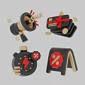 Ecommerce Promotion Elements With Megaphone Sale Gift Box Timer And Percentage Sign