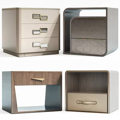Modern Stylish Bedside Tables With Wooden Panels Metal Handles And Storage Drawers 3d model
