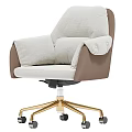 Modern Comfortable Office Chair with Light Gray and Brown Upholstery Gold Base and Wheels