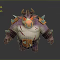 Mythical Cow Game Character With Purple White Body Red Eyes Horns Spikes And Decorative Armor