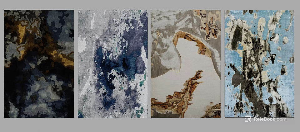 Assorted Square Rugs With Abstract Patterns Colorful Textures And Modern Designs 3d model