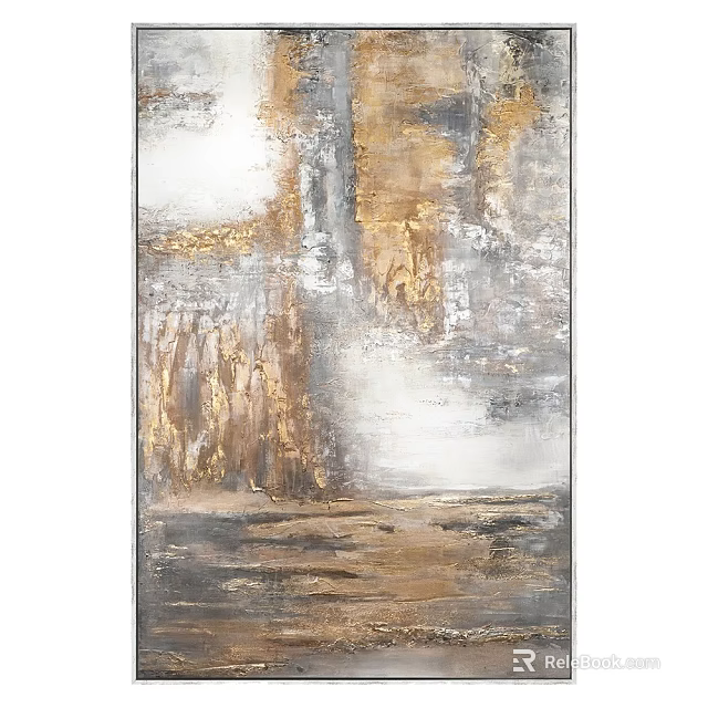 Abstract Oil Painting With Gold Gray White Textured Design For Modern Home Decor 3d model 