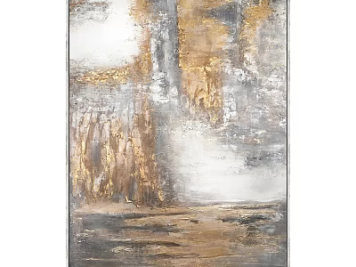 Abstract Oil Painting With Gold Gray White Textured Design For Modern Home Decor 3d model