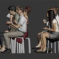 Group of People with Different Poses and Casual Clothing in Studio