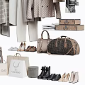 Hanging Clothes With Various Styles And Accessories Like Bags And Shoes