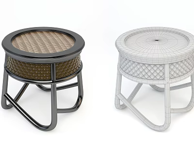 Two Modern Stools With Woven Seat And Black White Frame Design For Home Decor 3d model