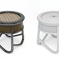 Two Modern Stools With Woven Seat And Black White Frame Design For Home Decor