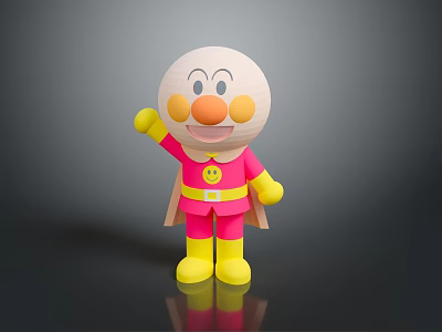 Adorable Cartoon Doll Toy Waving Hand With White Head Yellow Cheeks Red Outfit Yellow Gloves 3d model