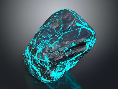 Modern Decorative Ornament Set With Glowing Blue Veins And Black Cracked Stone Texture 3d model