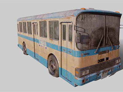 Old Blue And Beige Bus With Weathered Body Vintage Windows And Metal Wheels 3d model