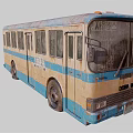 Old Blue And Beige Bus With Weathered Body Vintage Windows And Metal Wheels