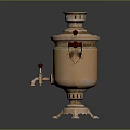 Traditional Decorative Brass Samovar With Dual Handles And Red Accents For Household Use
