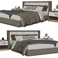 Modern Double Bed With Upholstered Headboard Bedding Nightstand And Throw Blanket 3d model