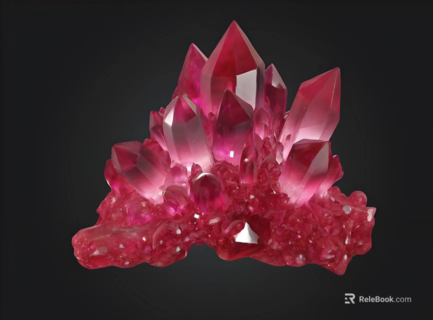 Natural Pink Crystal Stone Cluster With Wooden Base And Shiny Texture 3d model 