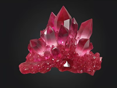 Natural Pink Crystal Stone Cluster With Wooden Base And Shiny Texture 3d model