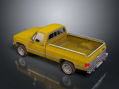 Yellow Classic Pickup Truck With Open Bed And Chrome Accents Side View 3d model
