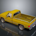 Yellow Classic Pickup Truck With Open Bed And Chrome Accents Side View